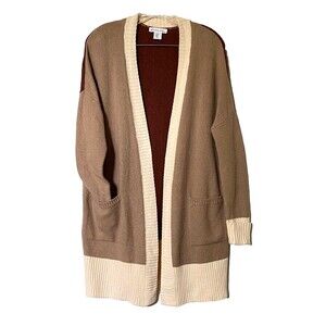 London Kaye Colorblock Open Front Long Cardigan Sweater Oversized XS Multicolor